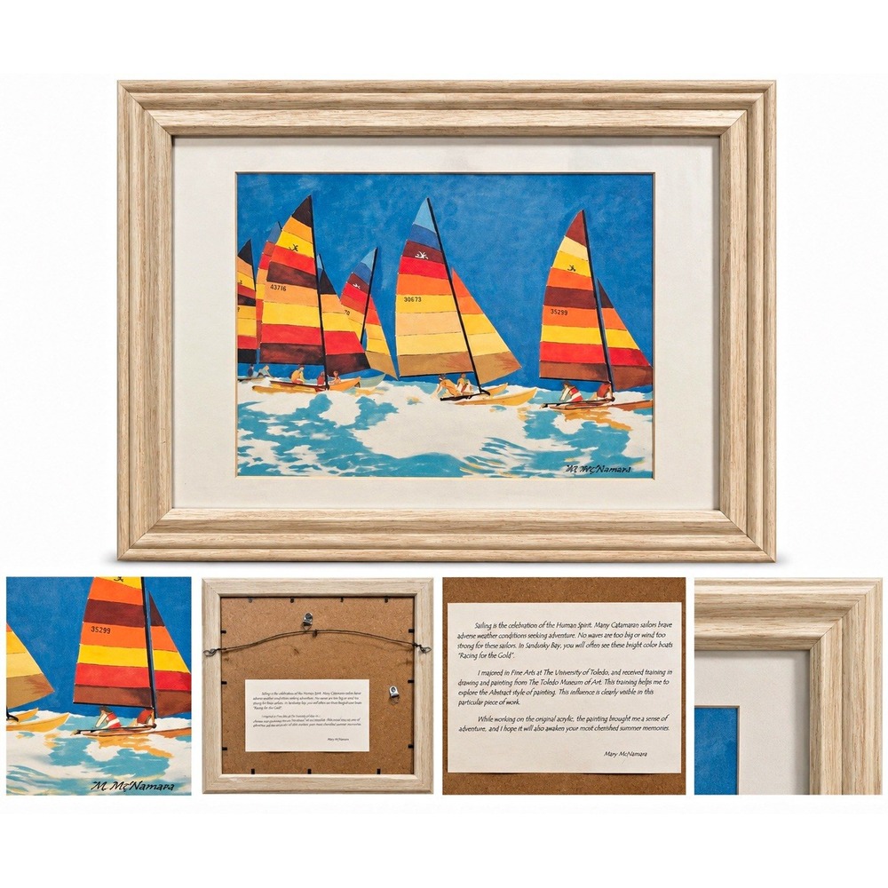 Mary McNamara "Racing for the Gold" Sailboat Art Print Sandusky Bay Framed 16"